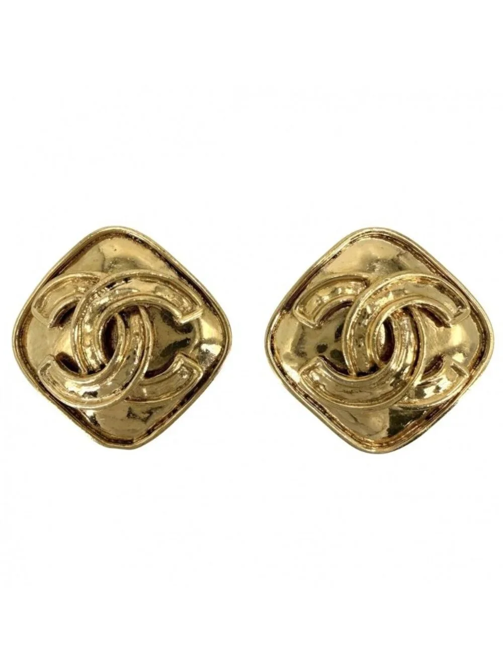 Chanel Earrings CC Logo Vintage Gold Plated